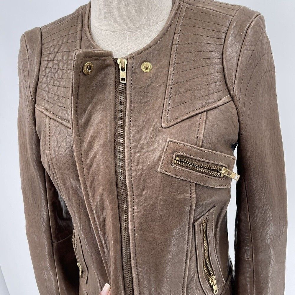 Hoss Intropia Designer LAMB LEATHER brown biker jacket EU 36 bomber - Picture 5 of 10